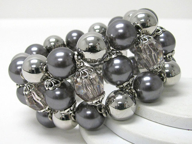 Pearl and metal ball link stretch bracelet