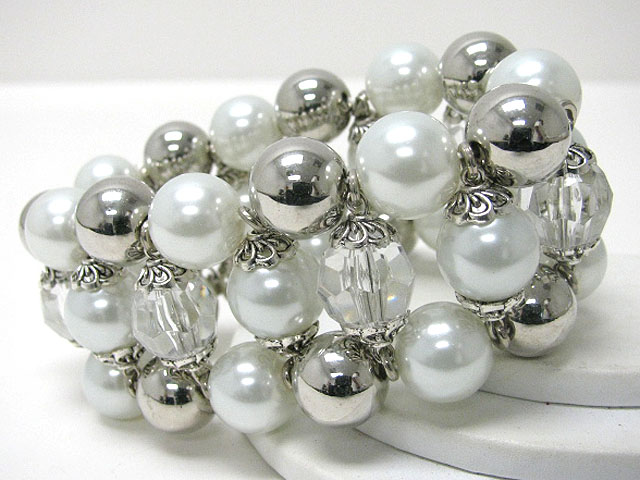 Pearl and metal ball link stretch bracelet