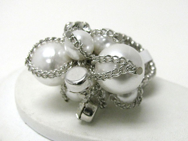 Pearl beads crystal ball and metal chain tangled stretch ring