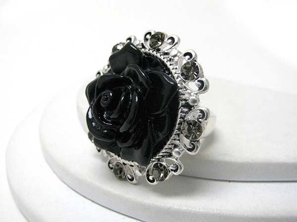 Acrylic rose and crystal deco stretch ring