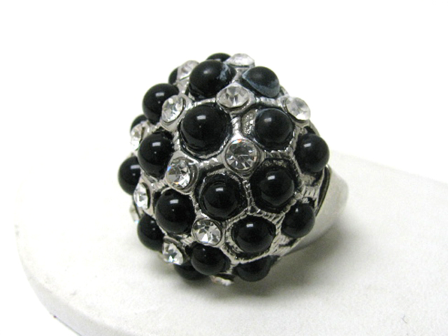 Crystal and acryl stone mixed puffy round stretch ring