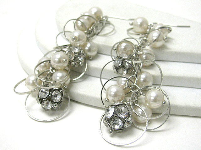 Multi crystal ball and pearl cluster drop earring