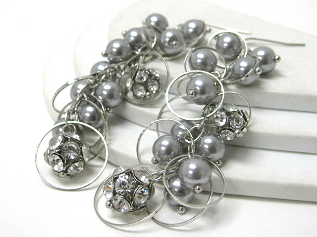 Multi crystal ball and pearl cluster drop earring