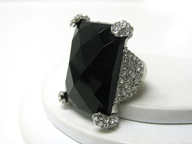 Facet glass stone and crystal deco stretch ring