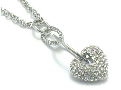 Crystal dense heart dangle pendant necklace