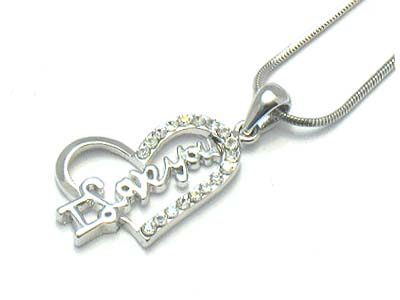 Crystal i love you and heart pendant necklace