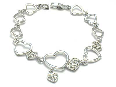 Crystal multi heart link metal bracelet 