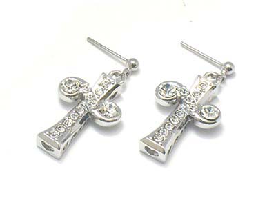 Boutique style crystal deco cross earring 