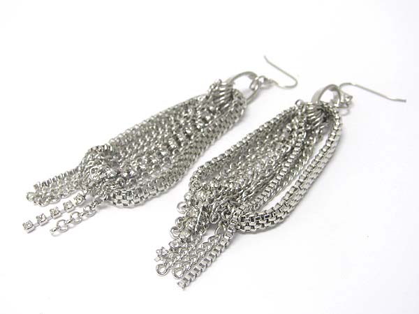 Multi rhinestone line and metal chain drop earring