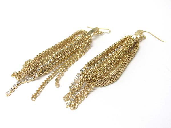 Multi rhinestone line and metal chain drop earring