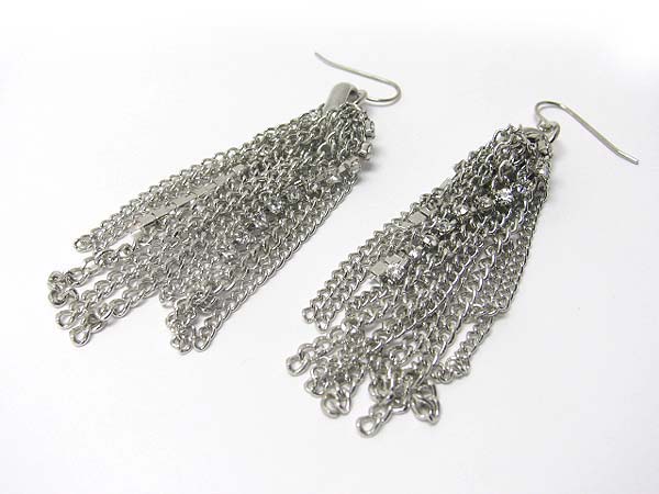 Multi rhinestone line and metal chain drop earring