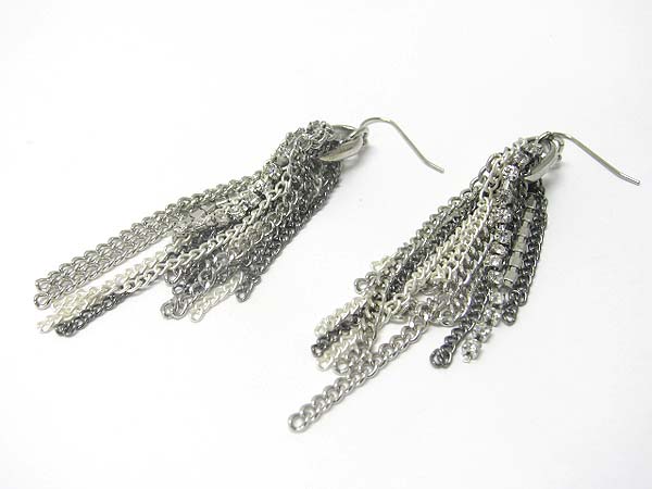 Multi rhinestone line and metal chain drop earring