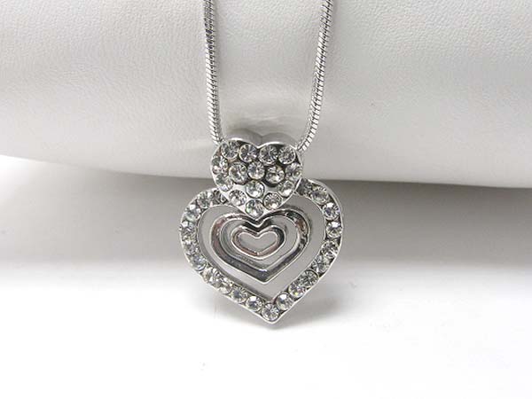 Made in korea whitegold plating crystal multi heart pendant necklace