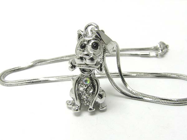 Made in korea whitegold plating crystal stud sitting dog pendant necklace