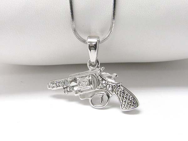 Made in korea whitegold plating crystal stud gun pendant necklace