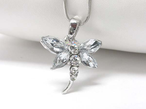 Made in korea whitegold plating crystal stud dragonfly pendant necklace