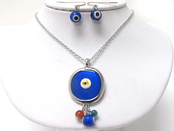 Evil eye pendant necklace earring set