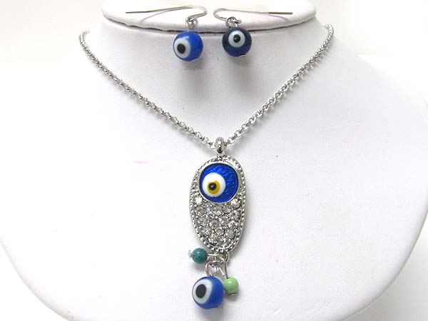 Crystal deco evil eye pendant necklace earring set