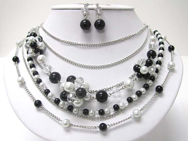 Multi strand mixed glass and pearl beads necklace earring set