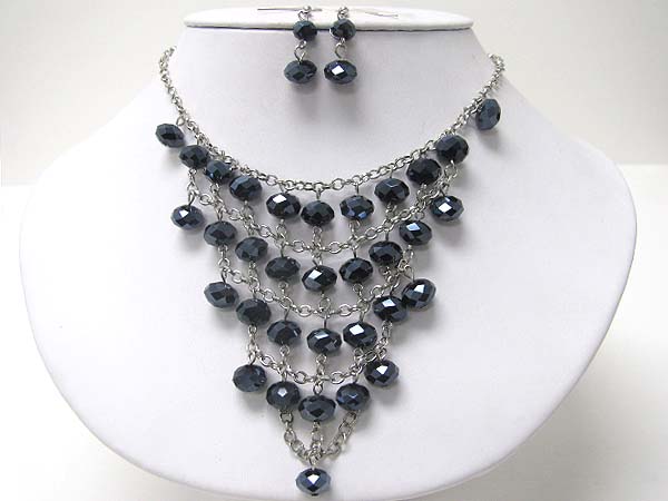 Crystal cut facet glass beads cascade drop necklace earring set