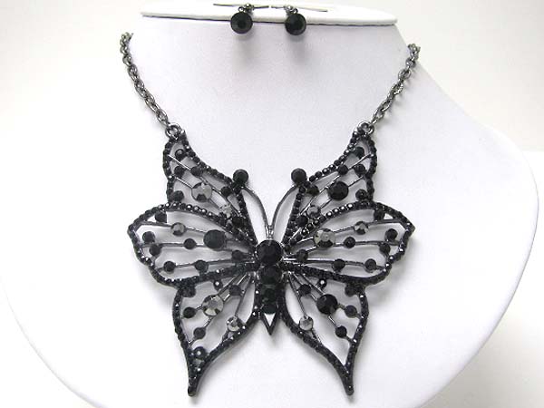 Crystal deco large butterfly and chain link necklace earring set