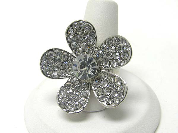 Crystal stud flower adjustable ring