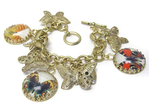 Butterfly theme charm dangle multi chain bracelet