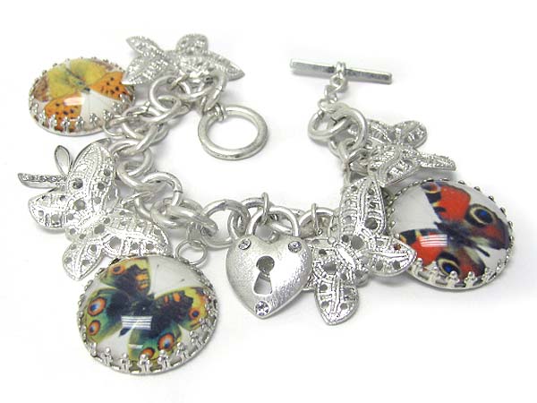 Butterfly theme charm dangle multi chain bracelet