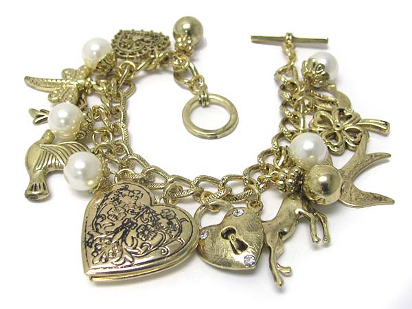 Mixed lucky theme charm dangle multi chain bracelet