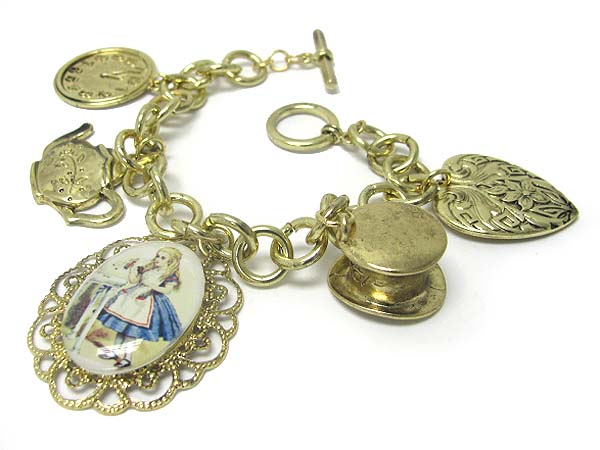 Alice in wonderland theme charm dangle multi chain bracelet