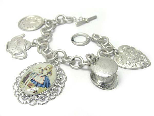 Alice in wonderland theme charm dangle multi chain bracelet