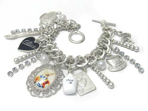 Alice in wonderland theme charm dangle multi chain bracelet