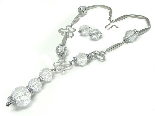 Chunky ice beads and metal tube drop necklace earring set