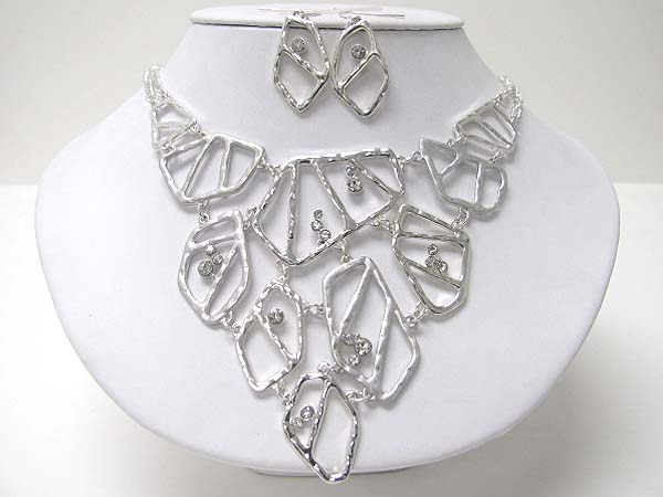 Crystal accent metal link bib style necklace earring set