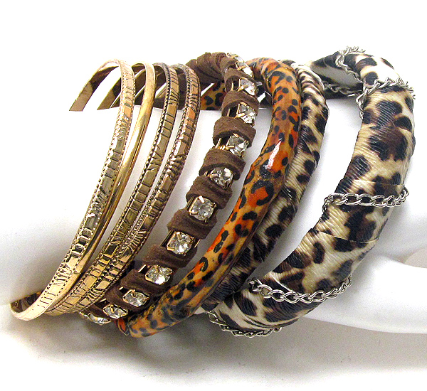 Crysatl and acrylic animal print theme multi stackable bangle bracelet