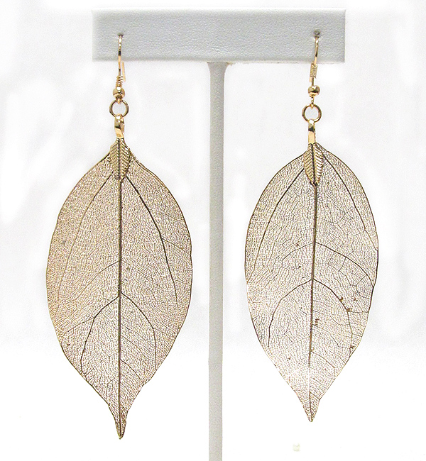 Metal filigree large leaf earring