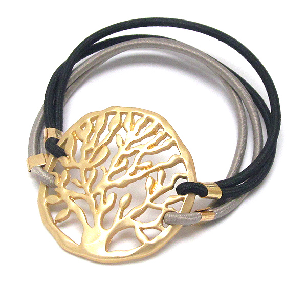 Hammered metal tree of life symbol stretch bracelet or headband