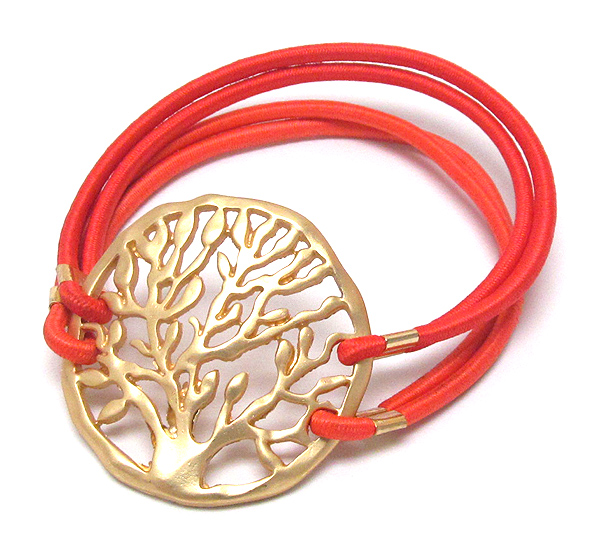 Hammered metal tree of life symbol stretch bracelet or headband