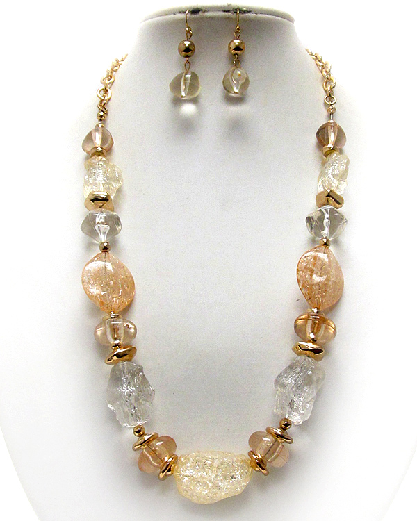 Multi iced acrylic stone link necklace earring set