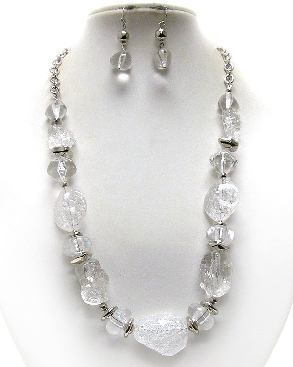 Multi iced acrylic stone link necklace earring set