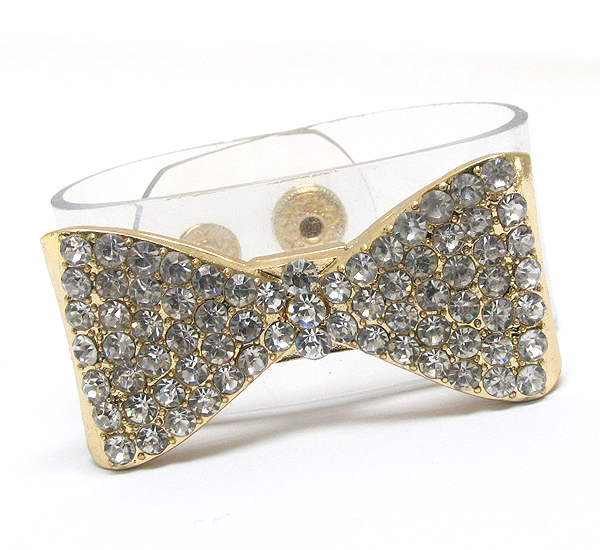 Crystal deco metal ribbon and pvc transparent band bracelet