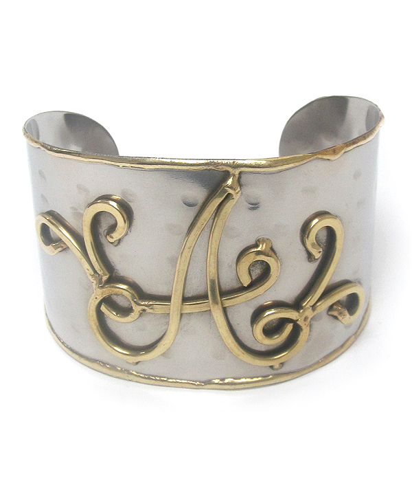 Monogram brass cuff bracelet - a