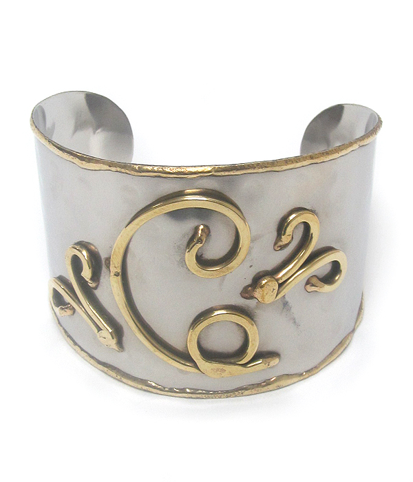 Monogram brass cuff bracelet - c