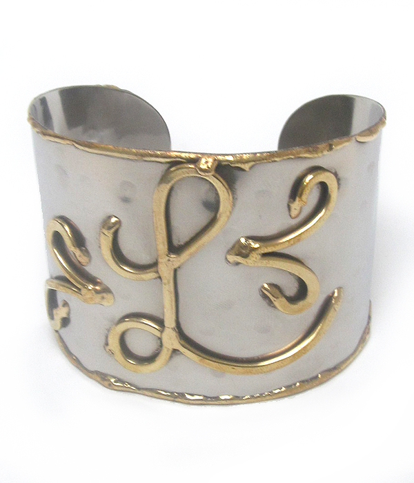 Monogram brass cuff bracelet - l