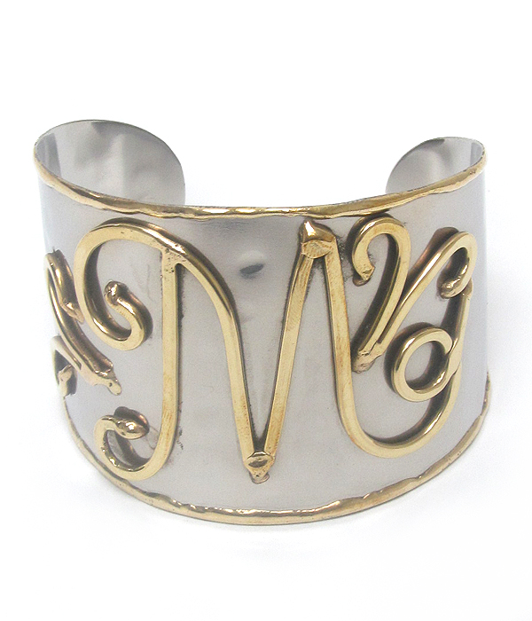 Monogram brass cuff bracelet - m