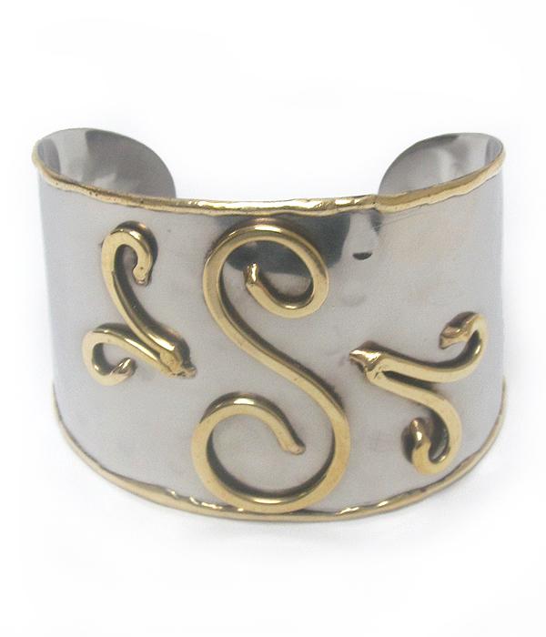 Monogram brass cuff bracelet - s