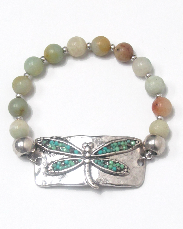 Seed bead dragonfly stretch bracelet