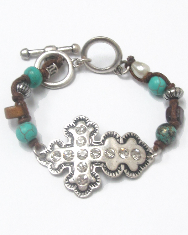 Crystal cross toggle bracelet