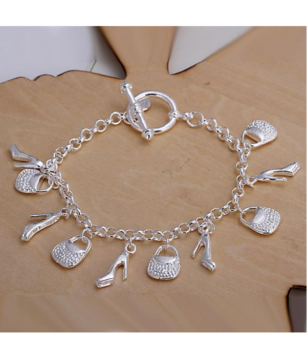 925 sterling silver plated shoe and bag charm toggle bracelet