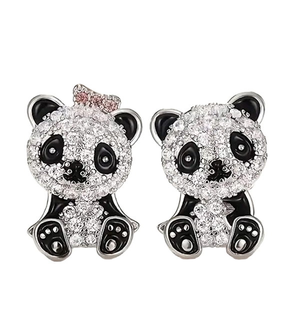 Sparkling panda stud earrings with cute bows